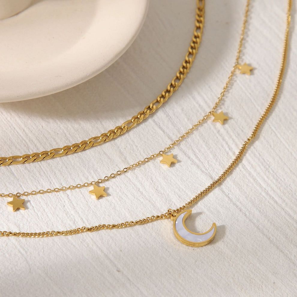 3-Layered Moon Design Chain Necklace | Necklace, Jewelry