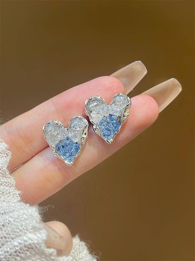 Sparkling Heart Shaped Love Ear Studs - Cubic Zirconia Accent