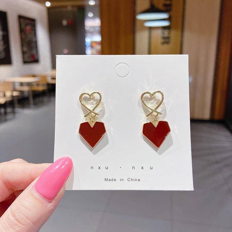 Silver Needle-Wine Red Minimal Elegant Earrings - Modern Geometric Design