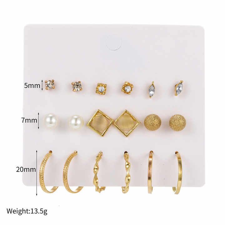 9 Pairs Hoop And Stud Earrings Set for Women